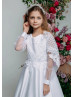 Long Sleeves White Lace Satin Stunning Flower Girl Dress